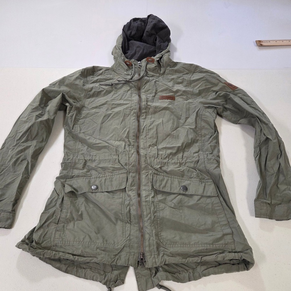 Columbia Womens Small Olive Green Hooded Utility Anorak Parka Jacket Full Zip